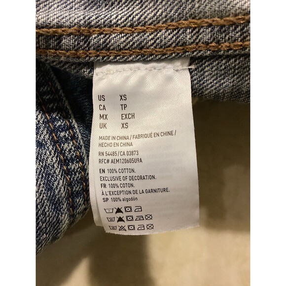 American Eagle Distressed "Just for Fun" Embroidered Denim Jacket Size S - Picture 7 of 12